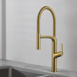 GoodHome Mitigeur de cuisine avec douchette effet laiton doré Arbane