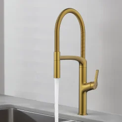 GoodHome Mitigeur de cuisine avec douchette effet laiton doré Arbane
