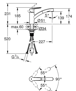 Grohe Mitigeur de cuisine bec bas avec douchette Start nickel* Evier Et Robinet De Buanderie