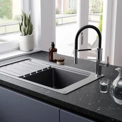 GoodHome Mitigeur de cuisine chromé avec douchette Zatar* Evier Et Robinet De Buanderie