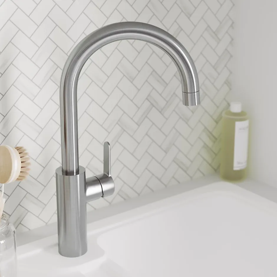 GoodHome Mitigeur de cuisine effet inox brossé Zanthe* Evier Et Robinet De Buanderie