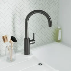 GoodHome Mitigeur de cuisine effet titane brossé Zanthe