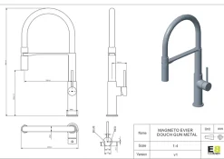 Essebagno Mitigeur de cuisine gun métal avec douchette Magnet