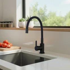Essebagno Mitigeur de cuisine noir mat mémoire de forme Memory* Evier Et Robinet De Buanderie