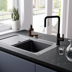 GoodHome Mitigeur de cuisine noir mat Kamut* Evier Et Robinet De Buanderie
