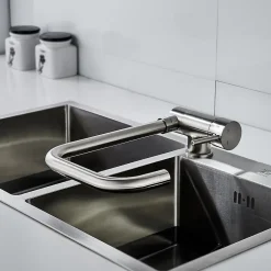 GoodHome Mitigeur de cuisine rabattable nickel brossé Deltana