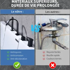 Homelody Mitigeur de Douche et Robinet de Douche Bain-Douche 4 Trous Double Sortie Encastre en Laiton Noir Bec Cascade Pivotant 360
