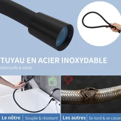 Homelody Mitigeur de Douche et Robinet de Douche Bain-Douche 4 Trous Double Sortie Encastre en Laiton Noir Bec Cascade Pivotant 360