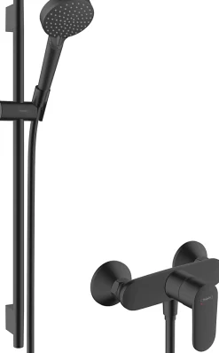 Hansgrohe Mitigeur de douche mécanique noir mat avec douchette, flexible et barre réglable, Vernis Blend* Colonne De Douche Mécanique
