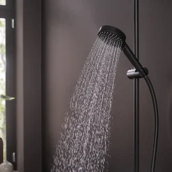 Hansgrohe Mitigeur de douche mécanique noir mat avec douchette, flexible et barre réglable, Vernis Blend* Colonne De Douche Mécanique