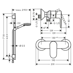 Hansgrohe Mitigeur de douche mécanique noir mat avec douchette, flexible et barre réglable, Vernis Blend* Colonne De Douche Mécanique