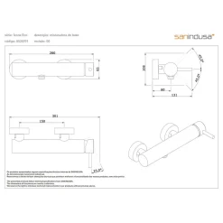 Sanindusa Mitigeur de douche mural contemporain mode Éco Icone Éco chromé livré avec raccords excentrés et rosaces de finition* Robinet De Douche