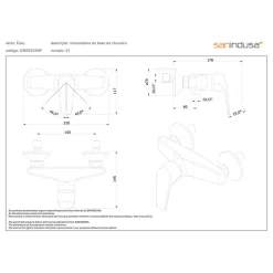 Sanindusa Mitigeur de douche mural contemporain Easy NF chromé livré avec raccords excentrés et rosaces de finition