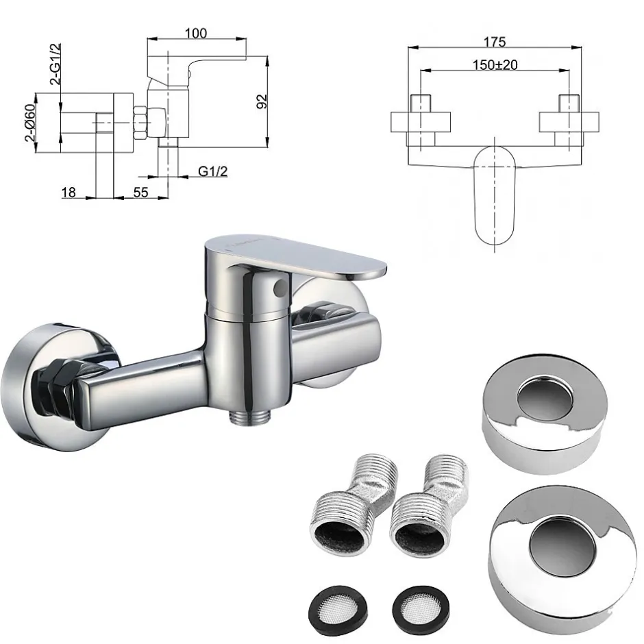 Saniverre Mitigeur de douche mural NERO chromé -