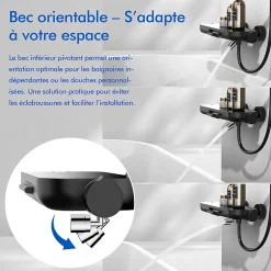 Homelody Mitigeur de Douche Robinet Douche Bain Douche Mural Monocommande à Bouton avec Double Sortie et Plateau Rangement Noir* Robinet De Baignoire