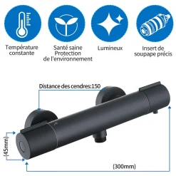 Homelody Mitigeur de douche thermostatique securite 38C temperature stable reglage debit separe mural en laiton noir pour douche