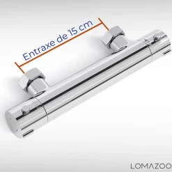 Lomazoo Mitigeur de douche thermostatique chromé - Entraxe 15 cm - avec bouton de sécurité 38C* Robinet De Douche