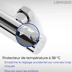 Lomazoo Mitigeur de douche thermostatique chromé - Entraxe 15 cm - avec bouton de sécurité 38C* Robinet De Douche