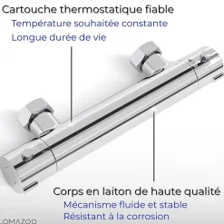 Lomazoo Mitigeur de douche thermostatique chromé - Entraxe 15 cm - avec bouton de sécurité 38C* Robinet De Douche