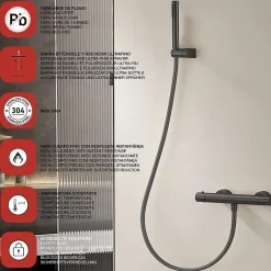 Poalgi Mitigeur de douche thermostatique avec douchette SKY BATH noir mat Inox S304 série SUPREME