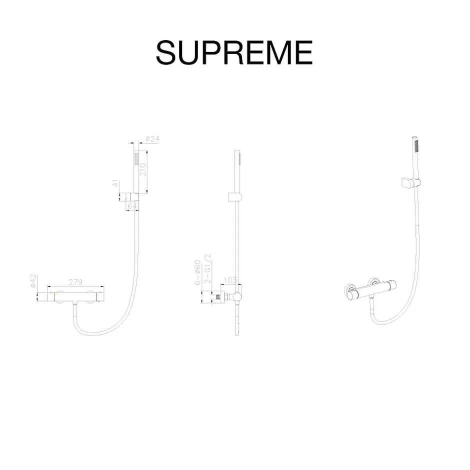 Poalgi Mitigeur de douche thermostatique avec douchette SKY BATH noir mat Inox S304 série SUPREME