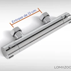 Lomazoo Mitigeur de douche thermostatique chromé - Entraxe 12 cm - avec bouton de sécurité 38C