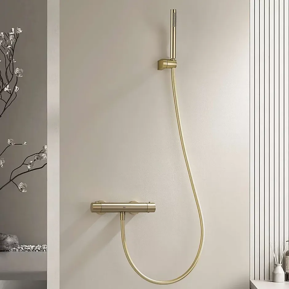 Poalgi Mitigeur de douche thermostatique avec douchette SKY BATH or brossé Inox S304 série SUPREME* Robinet De Douche