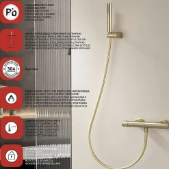 Poalgi Mitigeur de douche thermostatique avec douchette SKY BATH or brossé Inox S304 série SUPREME* Robinet De Douche