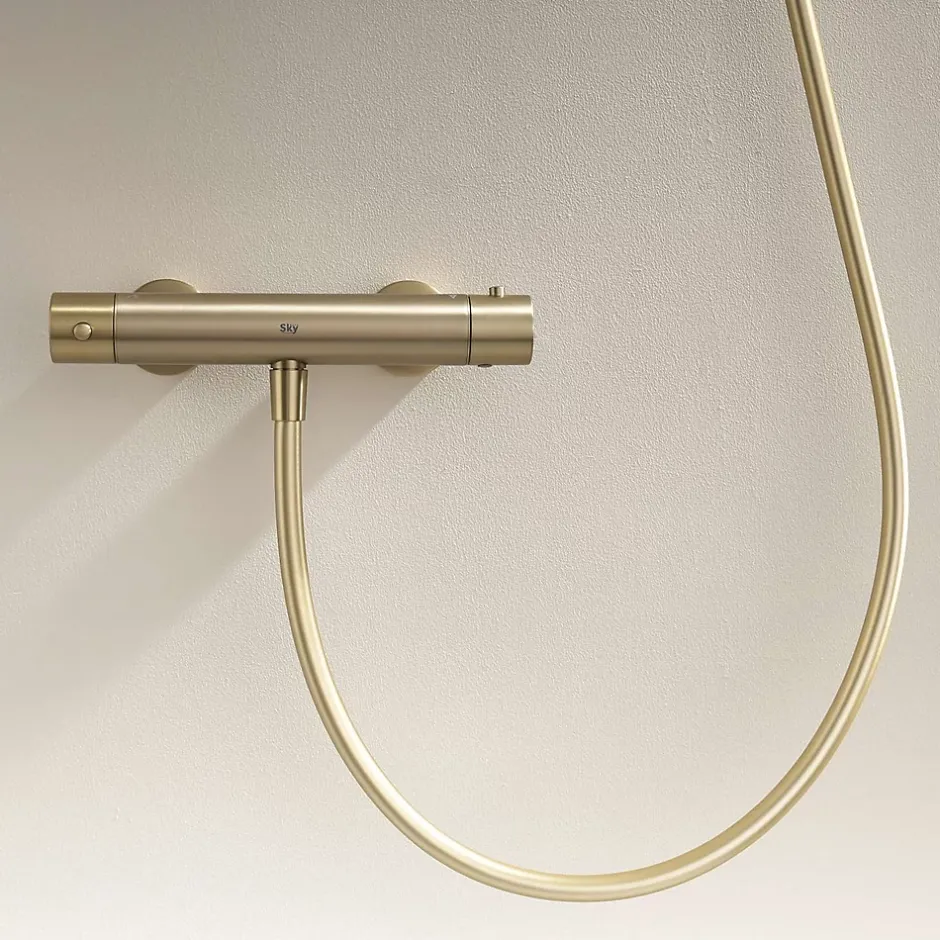 Poalgi Mitigeur de douche thermostatique avec douchette SKY BATH or brossé Inox S304 série SUPREME* Robinet De Douche
