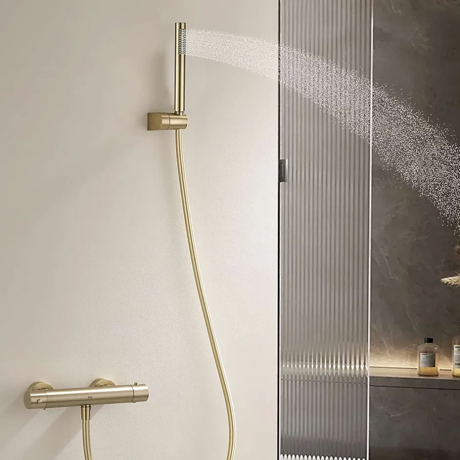 Poalgi Mitigeur de douche thermostatique avec douchette SKY BATH or brossé Inox S304 série SUPREME* Robinet De Douche