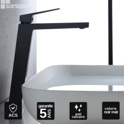 Imex Mitigeur de Lavabo Anti-Calcaire Bec Haut Noir Mat ART BDAR025-3NG* Robinet Lavabo Et Vasque