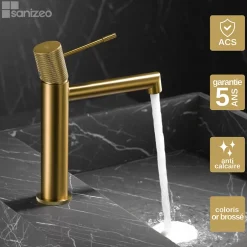 Imex Mitigeur de Lavabo Anti-Calcaire Bec Bas Or Brossé LINE BDD038-1OC