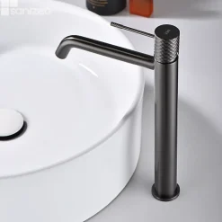 Imex Mitigeur de Lavabo Anti-Calcaire Bec Haut Black Gun Métal GENOVA BDG053-3BGM
