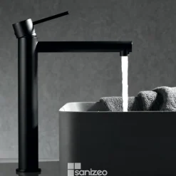 Imex Mitigeur de Lavabo Anti-Calcaire Bec Haut Noir Mat MILOS STICK BDYS045-3NG