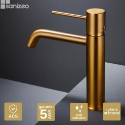 Imex Mitigeur de Lavabo Anti-Calcaire Bec Bas Or Brossé MONZA BDM039-1OC* Robinet Lavabo Et Vasque