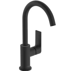 Hansgrohe Mitigeur de lavabo avec bec orientable, tirette et vidage noir mat, Rebris E 210