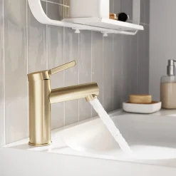 GoodHome Mitigeur de lavabo avec mousseur orientable, taille M, doré, H.14,3 cm, Maza* Robinet Lavabo Et Vasque
