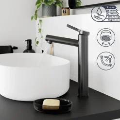 GoodHome Mitigeur de lavabo avec mousseur orientable, taille XL, gun metal, H.25,7 cm, Maza* Robinet Lavabo Et Vasque