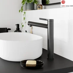 GoodHome Mitigeur de lavabo avec mousseur orientable, taille XL, gun metal, H.25,7 cm, Maza* Robinet Lavabo Et Vasque
