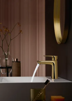 Hansgrohe Mitigeur de lavabo avec tirette et vidage effet doré poli, Talis E 110 EcoSmart