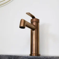 Essebagno Mitigeur de lavabo bas cuivre brossé Molette