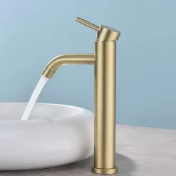 Poalgi Mitigeur de lavabo bec haut SKY BATH or brossé PVD Inox S304 série Rock* Robinet Lavabo Et Vasque