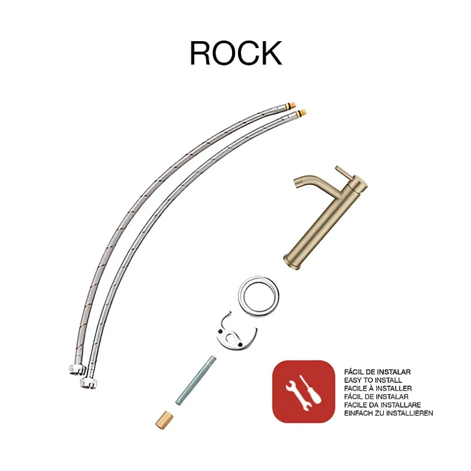 Poalgi Mitigeur de lavabo bec haut SKY BATH or brossé PVD Inox S304 série Rock* Robinet Lavabo Et Vasque