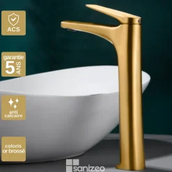Imex Mitigeur de Lavabo Bec Haut Anti-Calcaire Or Brossé DELOS BDD055-3OC
