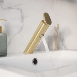 GoodHome Mitigeur de lavabo doré brossé Nyasa