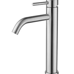 AICA Sanitaire Mitigeur de lavabo haut, acier inoxydable 304 brossé argenté, mixte froid/chaud