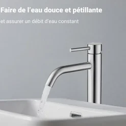 AICA Sanitaire Mitigeur de lavabo haut, acier inoxydable 304 brossé argenté, mixte froid/chaud