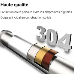 AICA Sanitaire Mitigeur de lavabo haut, acier inoxydable 304 brossé argenté, mixte froid/chaud