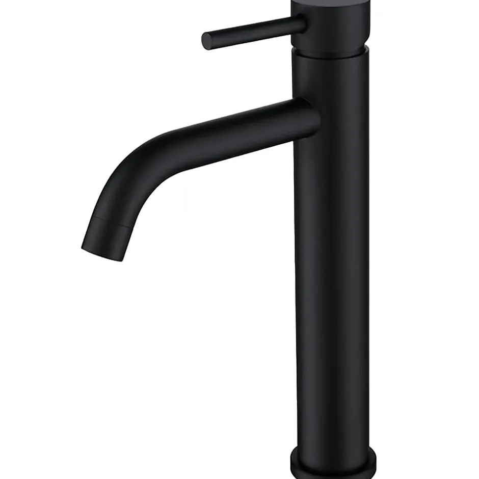 AICA Sanitaire Mitigeur de lavabo haut, noir, monocommande, acier inoxydable, mixte froid/chaud