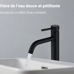 AICA Sanitaire Mitigeur de lavabo haut, noir, monocommande, acier inoxydable, mixte froid/chaud